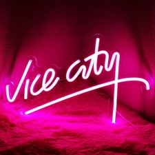 Pink Vice City Neon Sign - Dimmable Led Neon Sign for Bedroom 15.6x9.8 Inch, Ne picture