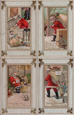 Rare~Set of 4~Santa Claus with Children~Dog~Pranks~c.1910~Christmas Postards Lot picture