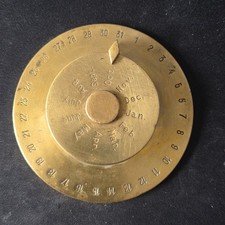 Vintage Brass Perpetual Calendar Rotating Month Date Dial Desk Paperweight picture