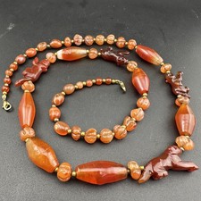 Antique Himalayan Indo Tibetan carnelian Animals Agate beads necklace picture