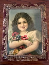 Antique Victorian Celluloid Velvet Photo Album W/ Photos picture