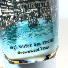 BROWNSWOOD High Water 1900 TX TEXAS ANTIQUE Souvenir China COBALT TRINKET VASE picture