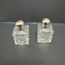 Vintage Miniature Clear Pressed Glass Salt and Pepper Shakers Set 1.75