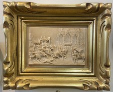 RARE Large Antique French Petrifying Well Joan of Arc Reims Plaque Framed c1900 picture