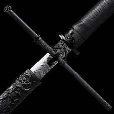 Full Tang 9260 Spring Steel Black Dragon Ninja Sword Japanese Straight Ninjato picture