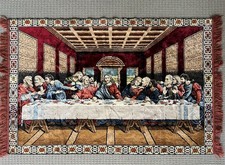 Vintage The Last Supper Carpet Rug Wall Hanging Jesus & Disciples 62x38” picture