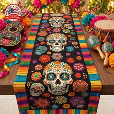 Dia De Los Muertos Decorations - Sugar Skull Day of the Dead Table Runner picture