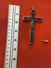 Antique 1800s 4” German Pectoral Reliquary Crucifix, Ebony and Silver picture