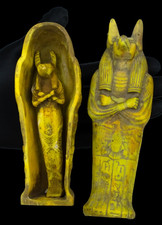 Ancient Egyptian Anubis & Osiris Statue Rare Yellow Faience Gods Artifact Figure picture