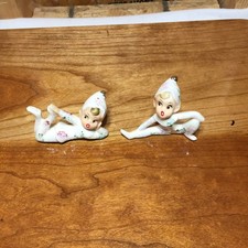VTG Pair of Mid-Century Ceramic Porcelain Pixie Elf Figurines Japan picture