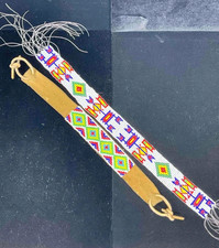 VTG Native American Seed Bead Loom Beaded Headband Hat Bands DRAGONFLY ARROWS picture