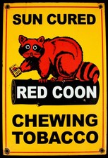 Vintage Red Coon Chewing Tobacco Enamel Metal Porcelain Sign 18