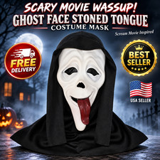 SCARY MOVIE WASSUP GHOST FACE STONED TONGUE COSTUME MASK . Scream Movie picture