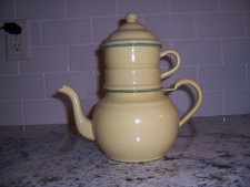 Vintage Coffee Beggin With Green Trim Rare Color & Shape picture
