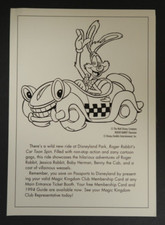 Roger Rabbitt Character Sheet Wild New Ride at Disneyland Walt Disney 1990's picture