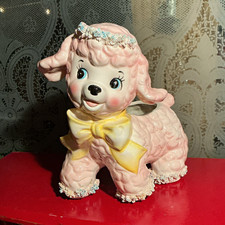 Relpo Vintage Kitsch Samson 1961 Pink Lamb Planter Yellow Bow Baby Room Decor picture