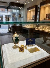 1990 Vintage Faberge egg Jewelry box REal Egg Handmade +Pure Gold Rose Christmas picture