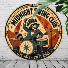 Jazz Club Drummer Illustration Retro Musical Metal Tin Sign 8x8 picture