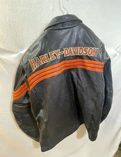 Harley-Davidson Genuine Black Leather Jacket w/ Orange Stripes XL Mexico picture