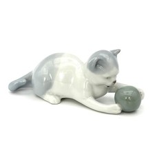 Antique Pfeffer Gotha Porcelain Cat Gray White Kitten Playing Ball Germany picture