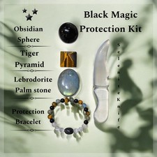 Black Magic Protection Stone Kit For Protection Selenite Knife,Obsidian Sphere picture