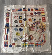 Vintage Silk Korea Souvenir Scarf Map Army Folk Song Dragon Flags picture
