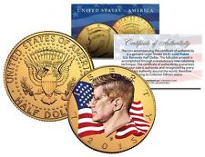 2015 JFK John F Kennedy Half Dollar US Coin D Mint 24K Gold Plated - WAVING FLAG picture