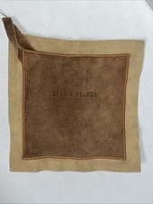 VTG DEAN & DELUCA Hot Pad Suede Leather Two Tone Tan Brown 8.5x8.25” HTF picture