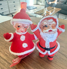 Vintage Santa Claus Hanging Christmas Ornaments Lot of 2 Felt/Plastic 3in picture