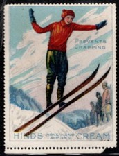 1915 Hinds Honey and Almond Cream Stamp # 16 Skiing, 1st RARE NICE picture