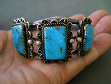Southwestern Native American Rich Blue Turquoise Sterling Silver Cuff Bracelet picture