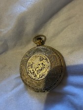 Vintage Max Factor Creme Puff Pocket Watch Compact Gold Tone Ornate Powder Mirro picture