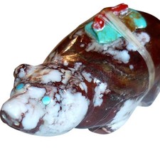 Zuni Bear Fetish Wild Horse Magnesite Turquoise Coral Medicine Bundle Carving picture