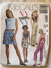 McCALL'S NY JUNIOR, 3501, SIZE JA (3/4 - 9/10) TOP, SKIRT, PANTS, * UNCUT * 2002 picture