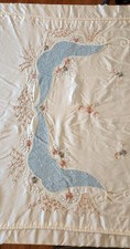 Stunning 1930's Satin Twin Hand Embroidered Bedspread In Cream picture