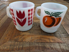 Vintage Termocrisa Milk Glass Mug Lot Set of 2 Oranges/Flowers EUC picture