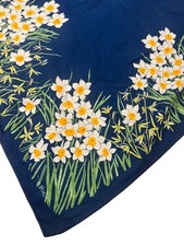 Vtg Vera Neumann Material / Tablecloth Navy Daisies Cotton Blend 44