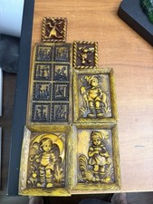 6 VTG German Wax Relief Wall Decoration Boy & Girl Animals Decor picture