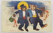 1911 Artist-Signed Shearer Bears PAINTING THE TOWN Antique Postcard picture