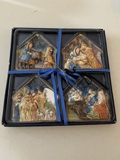 Vintage Mini Nativity House Plates Set of 4, Christmas Multicolor picture