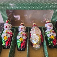 VINTAGE MCM BLOWN GLASS FIGURAL CLOWN ORNAMENTS SET OF 4 picture