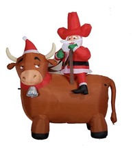 Gemmy 6.5ft Inflatable Cowboy Santa Riding a Longhorn Bull From Airblown Holiday picture