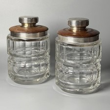 Pair Of French Heavy Cut Crystal Jars W Rosewood And French Silver Cover picture