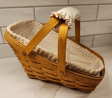 Vintage Longaberger Large Slanted Basket w/Swing Handles/Liner/Protector- VGC picture