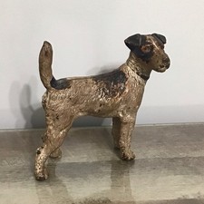 Antique Hubley Wire Hair Fox Terrier Airedale Dog Doorstop Cast Iron ORIG PAINT picture