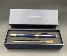 [N-MINT wz/Box&Refill] HARRY WINSTON Novelty Navy/Gold Stripe Rollerball Pen picture