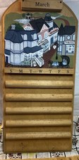 Vintage Wooden Perpetual Wall Calendar Victorian Village Folk Art Complete Set picture