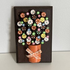 Vintage 1970s Painted Nail Heads Flower Bouquet Wood Wall Hanging Folk Art READ picture