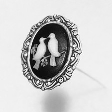 HATPIN with Rare Vintage German Glass BLACK CAMEO of a Lady on Silver Finish picture