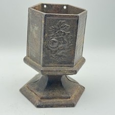 Antique Cast Iron Hexagonal Stove Bank Base Floral Relief Pedestal Missing Lid picture